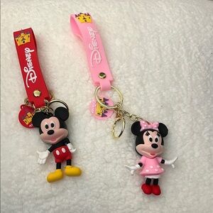 Disney Mickey and Minnie Mouse Keychain Set - Red and Pink